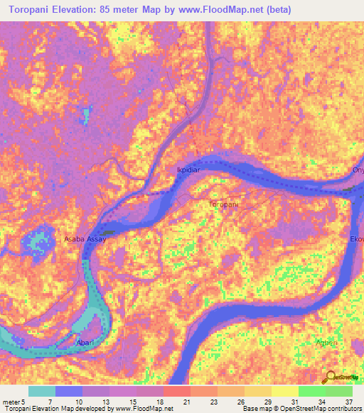 Toropani,Nigeria Elevation Map