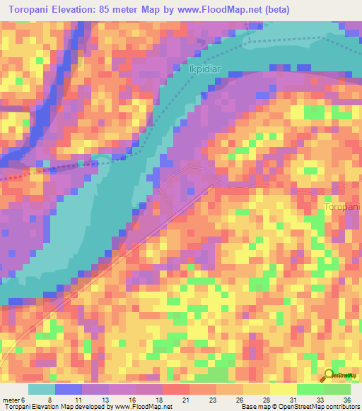 Toropani,Nigeria Elevation Map