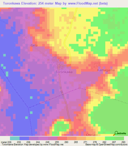 Toronkawa,Nigeria Elevation Map