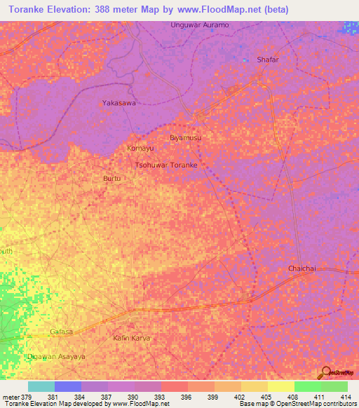 Toranke,Nigeria Elevation Map