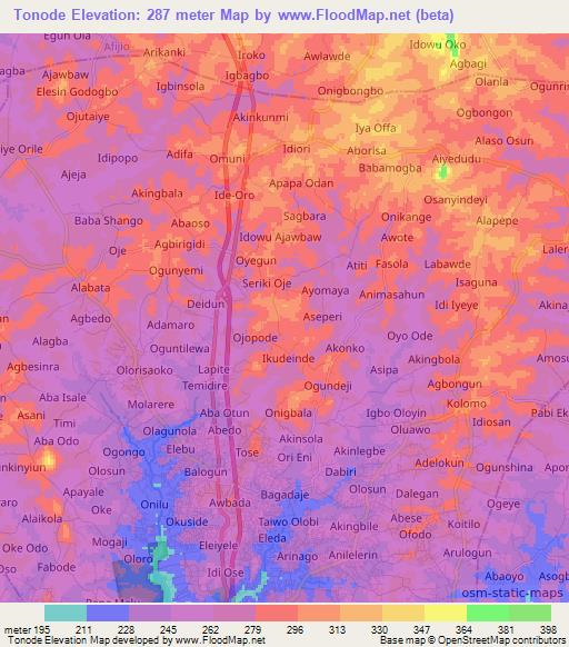 Tonode,Nigeria Elevation Map