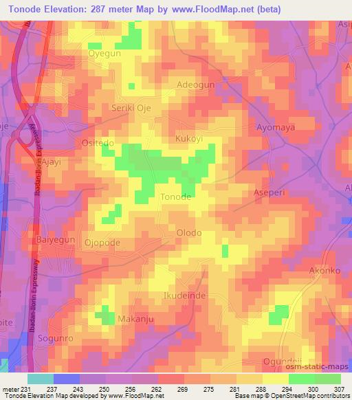 Tonode,Nigeria Elevation Map