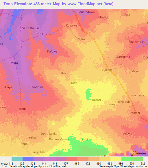 Tono,Nigeria Elevation Map