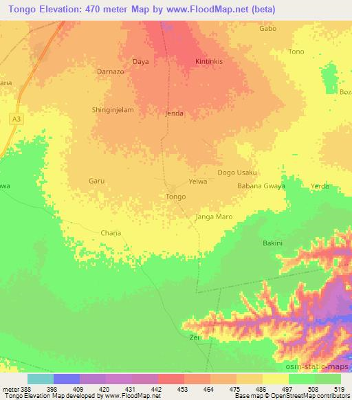 Tongo,Nigeria Elevation Map