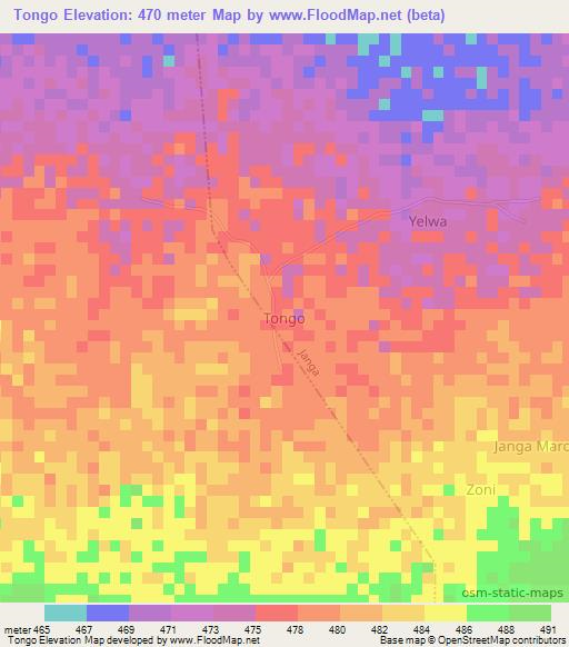 Tongo,Nigeria Elevation Map