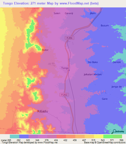 Tongo,Nigeria Elevation Map