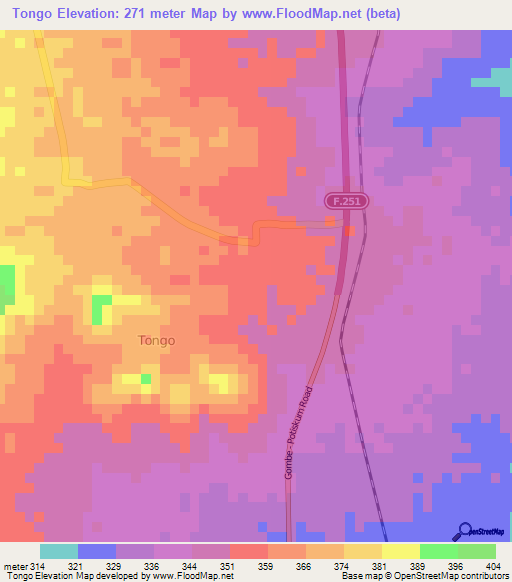 Tongo,Nigeria Elevation Map