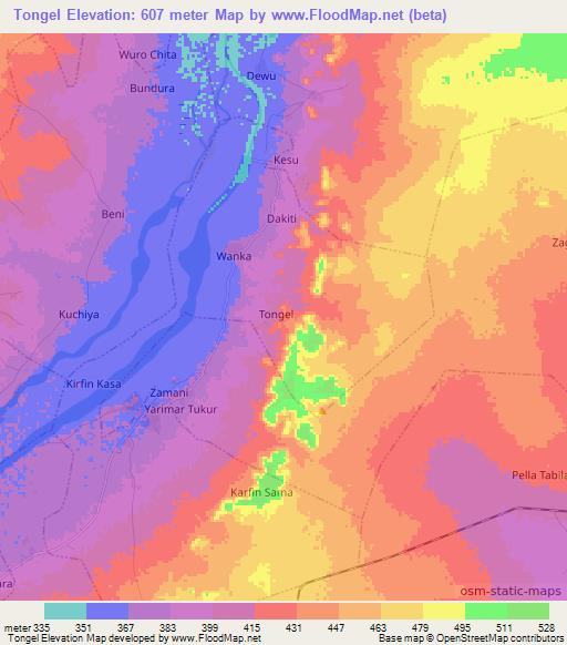 Tongel,Nigeria Elevation Map