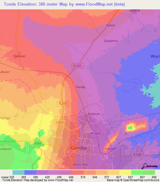 Tonde,Nigeria Elevation Map