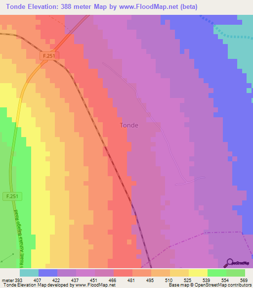 Tonde,Nigeria Elevation Map