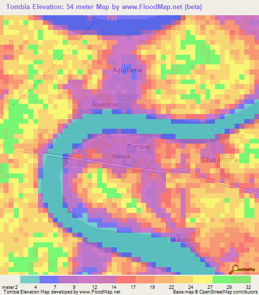 Tombia,Nigeria Elevation Map