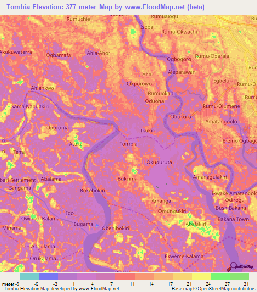 Tombia,Nigeria Elevation Map