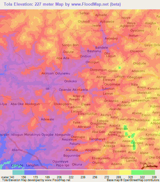 Tola,Nigeria Elevation Map