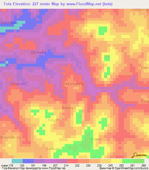 Tola,Nigeria Elevation Map