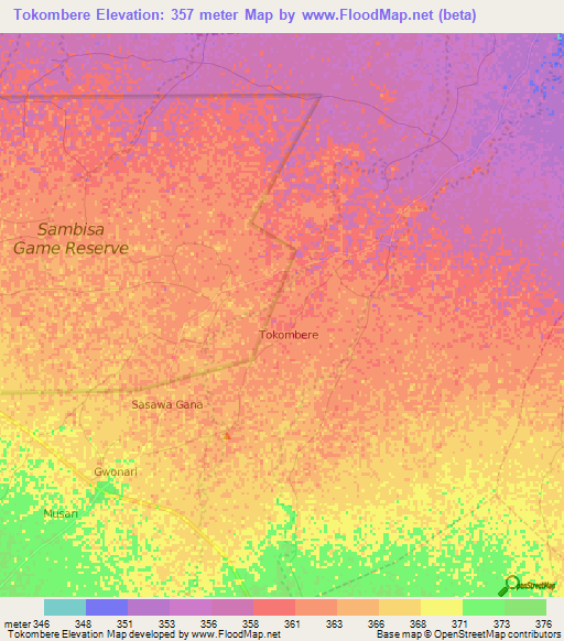 Tokombere,Nigeria Elevation Map