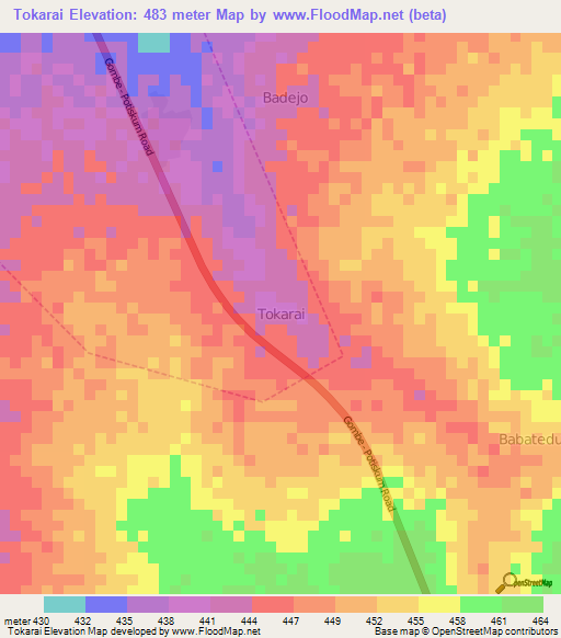 Tokarai,Nigeria Elevation Map