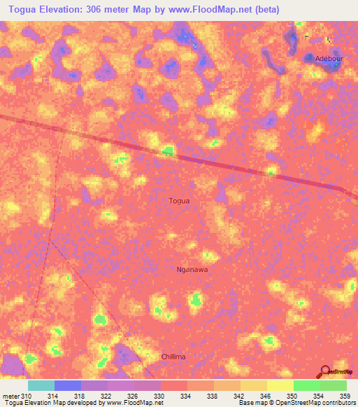 Togua,Nigeria Elevation Map