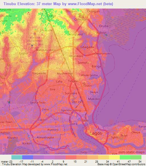 Tinubu,Nigeria Elevation Map