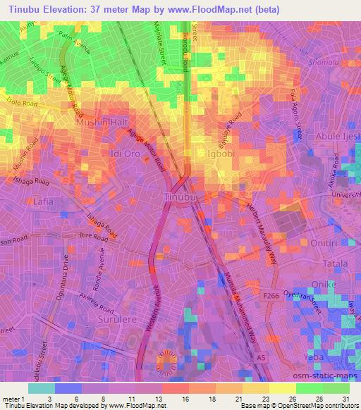 Tinubu,Nigeria Elevation Map