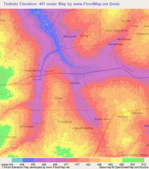 Tinkishi,Nigeria Elevation Map