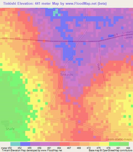 Tinkishi,Nigeria Elevation Map