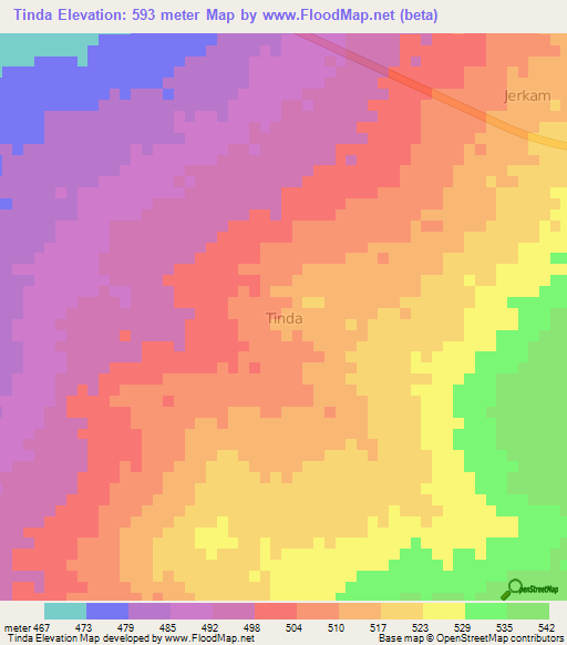 Tinda,Nigeria Elevation Map