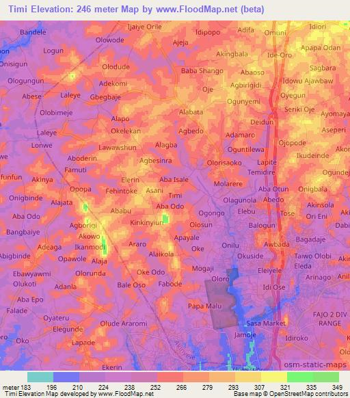 Timi,Nigeria Elevation Map