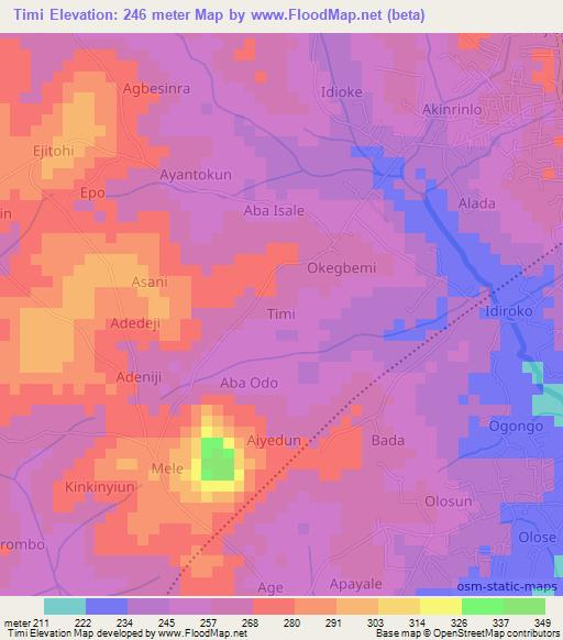 Timi,Nigeria Elevation Map