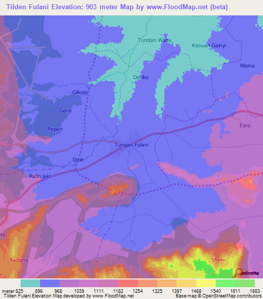 Tilden Fulani,Nigeria Elevation Map