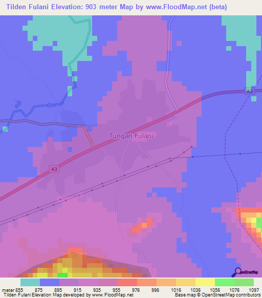 Tilden Fulani,Nigeria Elevation Map