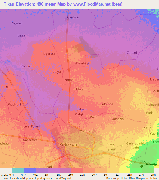 Tikau,Nigeria Elevation Map