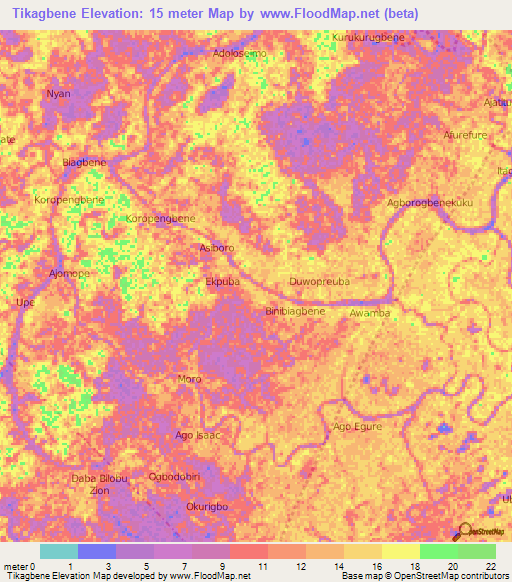 Tikagbene,Nigeria Elevation Map