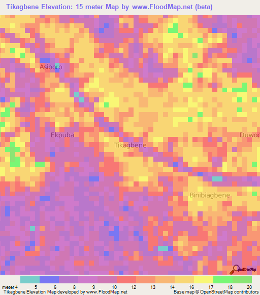 Tikagbene,Nigeria Elevation Map