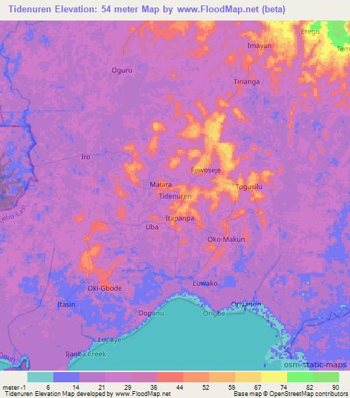 Tidenuren,Nigeria Elevation Map