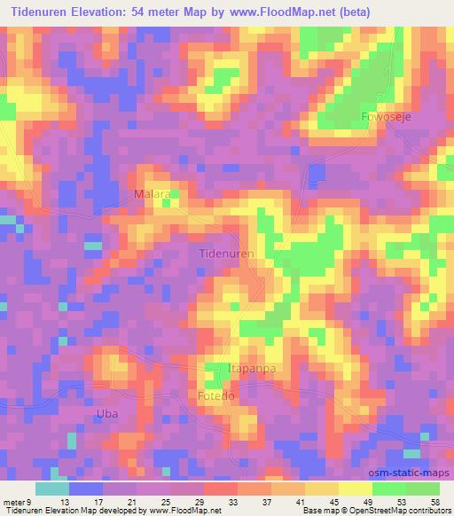 Tidenuren,Nigeria Elevation Map