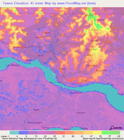 Tewon,Nigeria Elevation Map