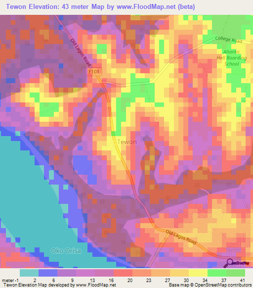 Tewon,Nigeria Elevation Map