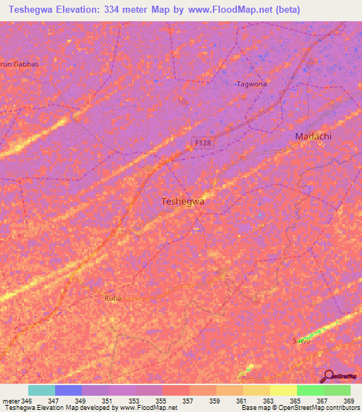 Teshegwa,Nigeria Elevation Map