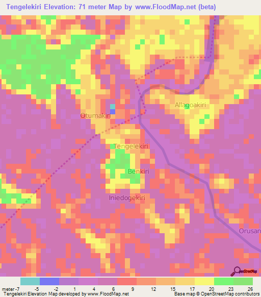 Tengelekiri,Nigeria Elevation Map