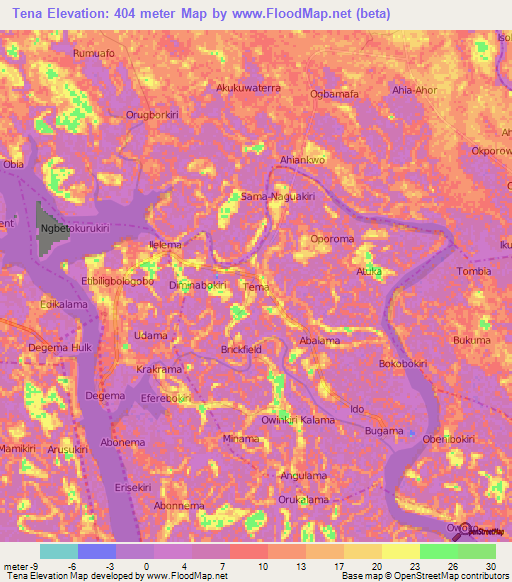 Tena,Nigeria Elevation Map