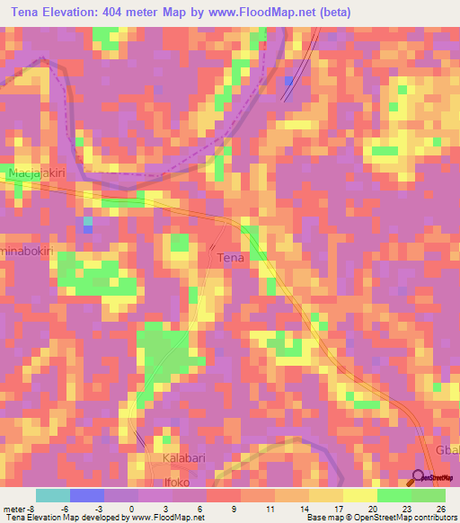 Tena,Nigeria Elevation Map