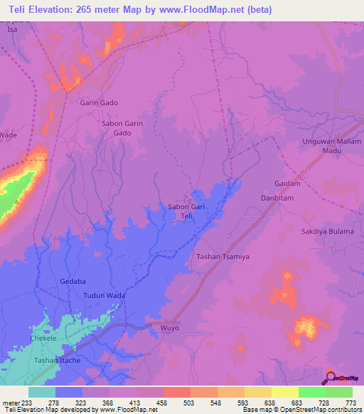 Teli,Nigeria Elevation Map