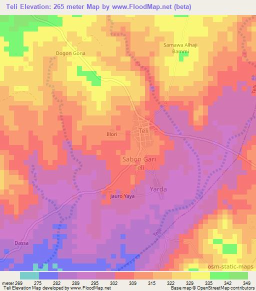 Teli,Nigeria Elevation Map