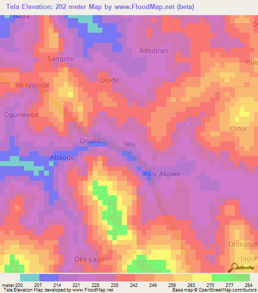 Tela,Nigeria Elevation Map