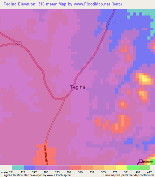 Tegina,Nigeria Elevation Map