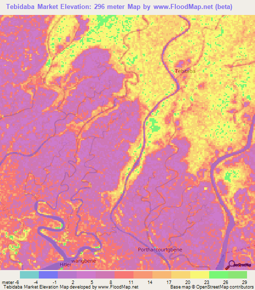 Tebidaba Market,Nigeria Elevation Map