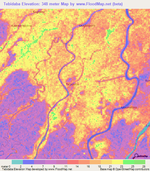 Tebidaba,Nigeria Elevation Map