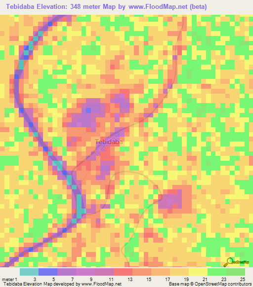 Tebidaba,Nigeria Elevation Map