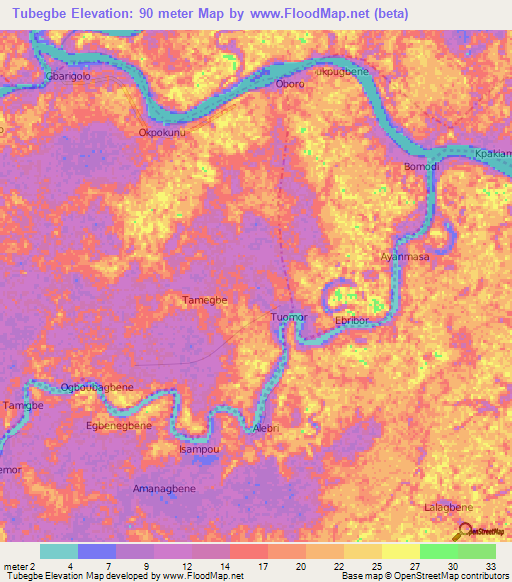 Tubegbe,Nigeria Elevation Map