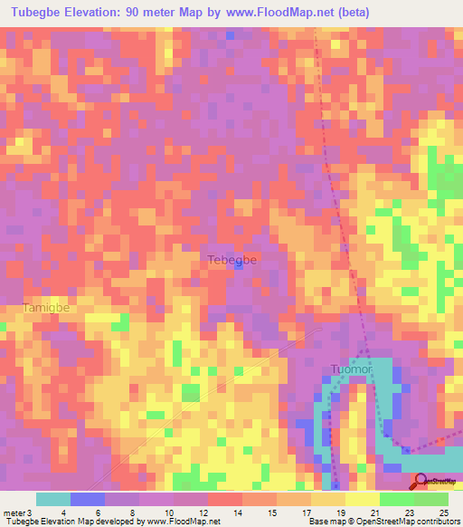 Tubegbe,Nigeria Elevation Map